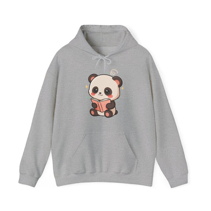 Kawaii Panda Reading Hoodie, Cozy Book Lover Sweatshirt