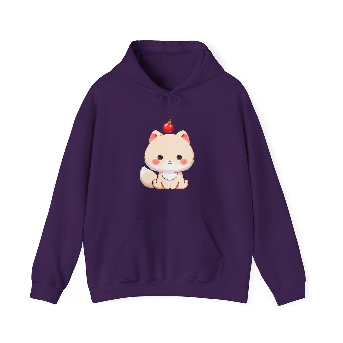Kawaii Arctic Fox Christmas Hoodie, Unisex Heavy Blend