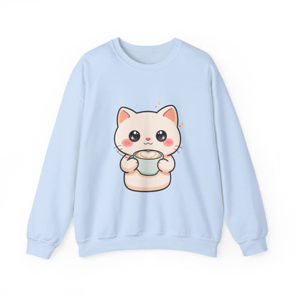 Kawaii Latte Cat Sweatshirt, Cute Chibi Coffee Cat Crewneck