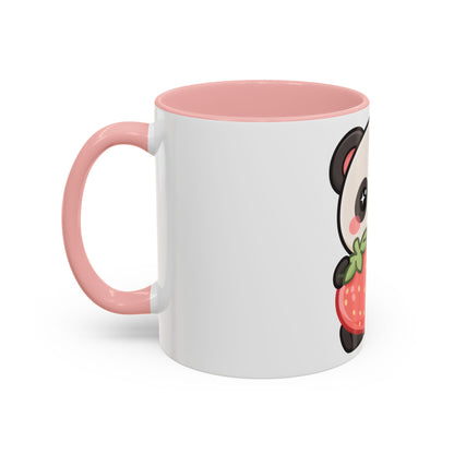Kawaii Panda Accent Coffee Mug, Strawberry Lover Gift