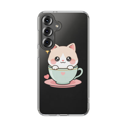 Kawaii Cat Phone Case, Cute Teacup Kitty Gift