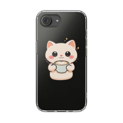 Kawaii Cat Latte Phone Case, Clear Impact-Resistant