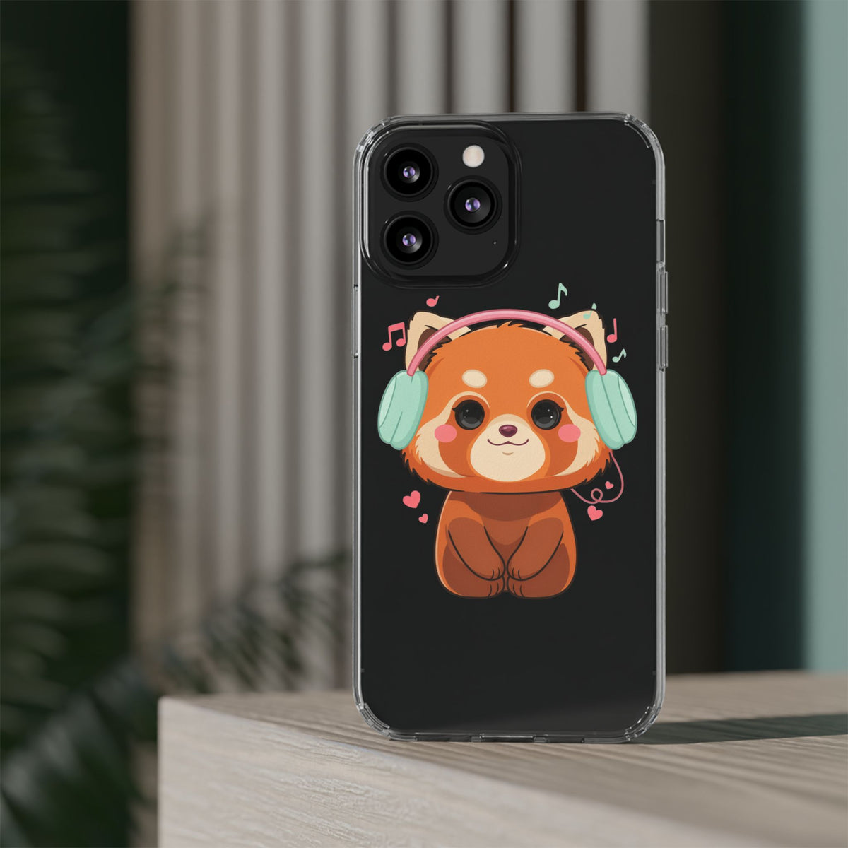 Red Panda Phone Case, Kawaii Music Lover Clear Case