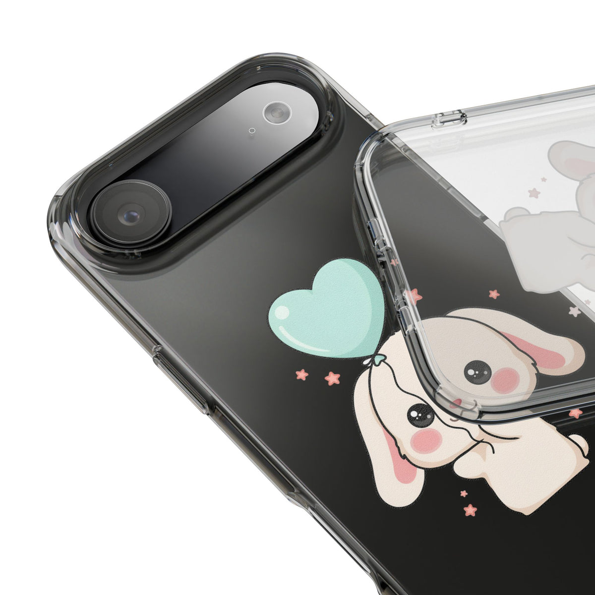Kawaii Bunny Phone Case with Balloon, Clear Impact-Resistant