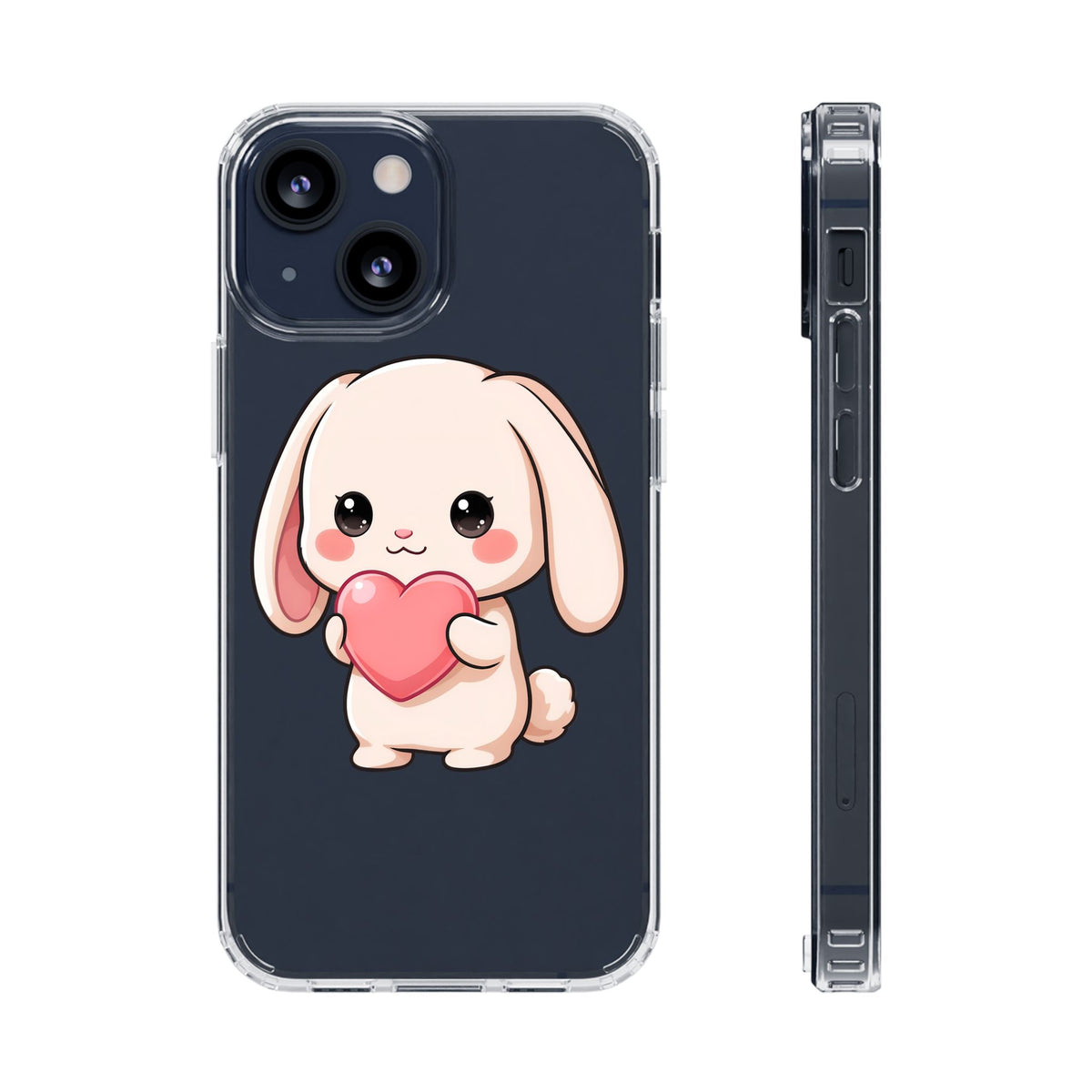 Kawaii Bunny Clear Phone Case with Heart