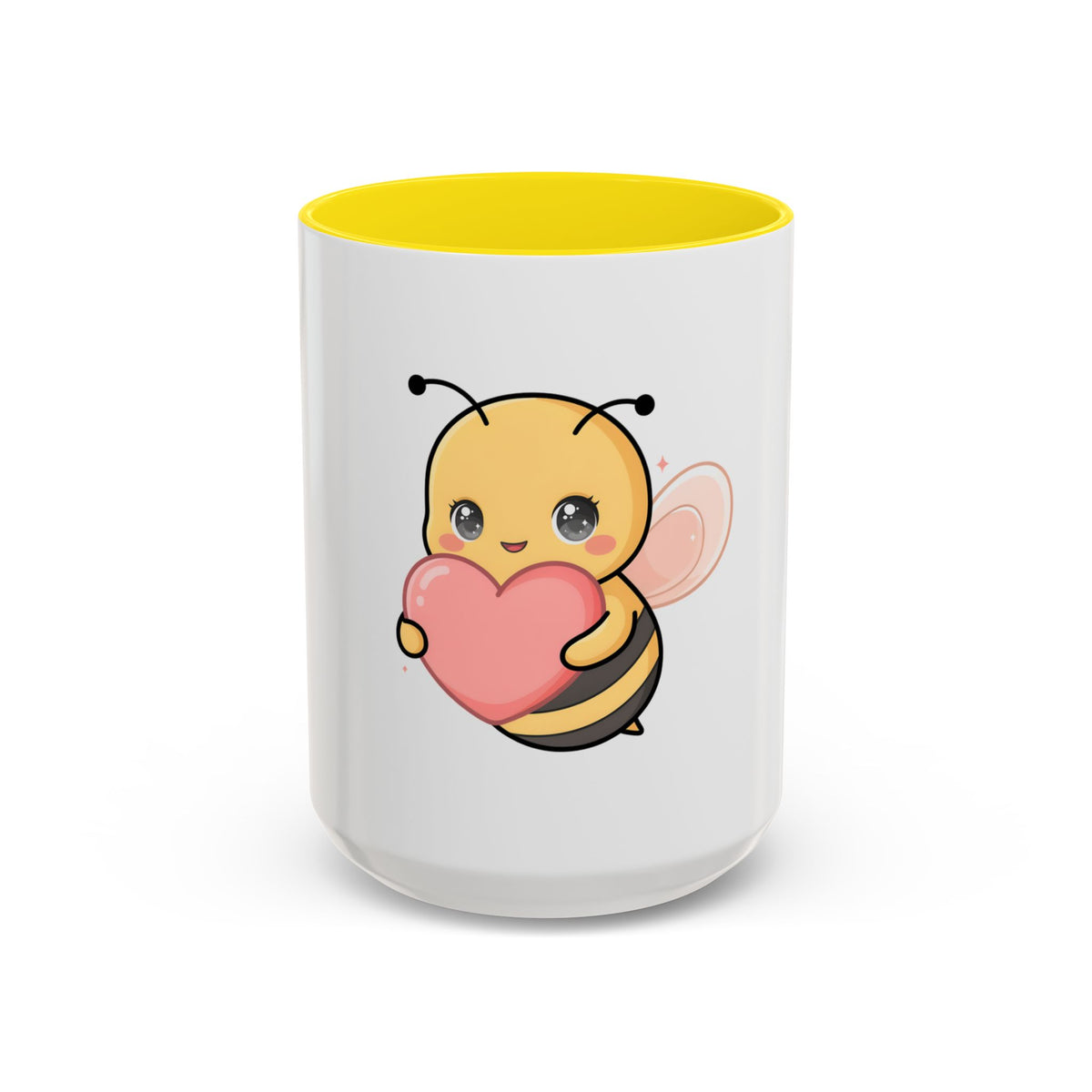 Kawaii Bee Accent Coffee Mug with Pink Heart