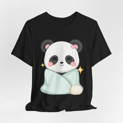 Kawaii Panda T-Shirt, Cozy Blanket Chibi Animal Tee