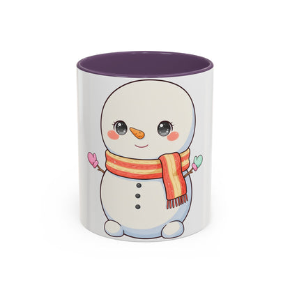 Kawaii Snowman Christmas Mug, Cute Holiday Accent Coffee Mug