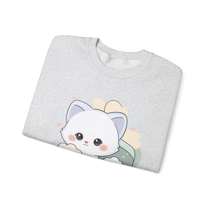 Kawaii Arctic Fox Sweatshirt, Cute Gift Box Fox Crewneck