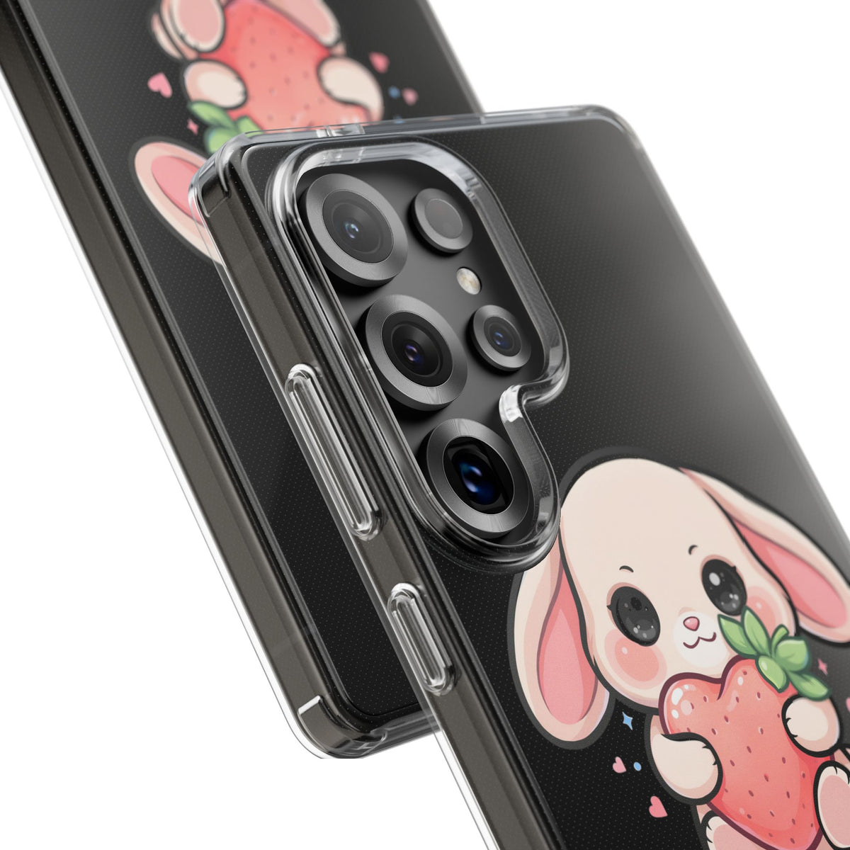 Kawaii Bunny Strawberry Phone Case, Clear Impact-Resistant