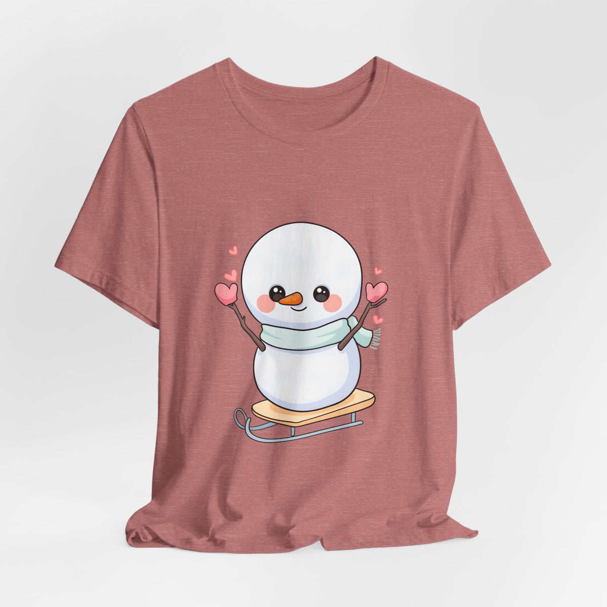 Kawaii Snowman T-Shirt, Cute Winter Sledding Tee