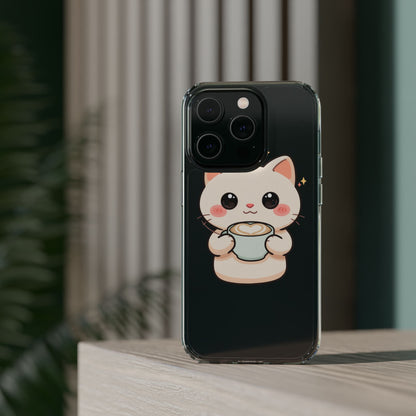 Kawaii Cat Latte Phone Case, Clear Impact-Resistant