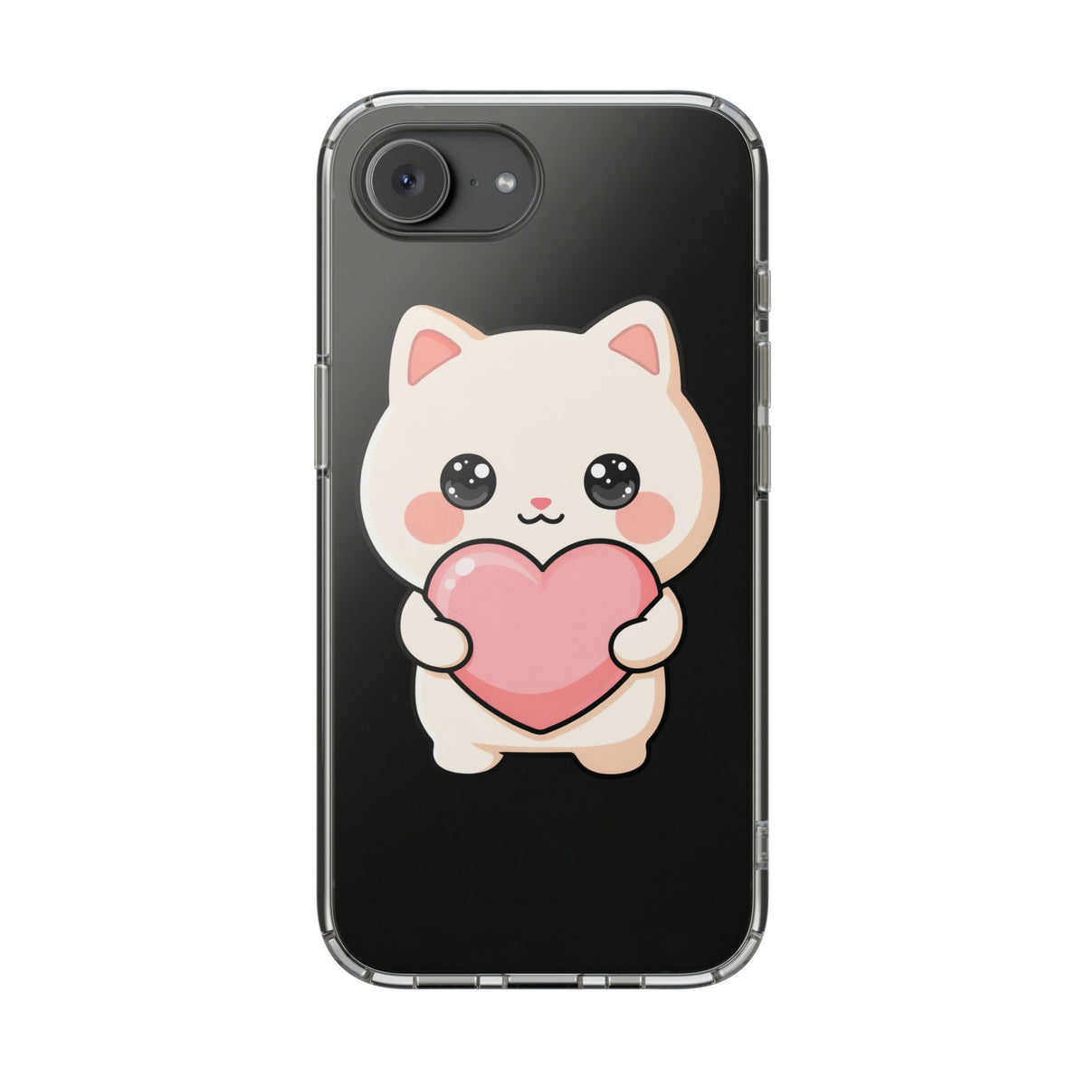 Kawaii Cat Phone Case with Heart, Clear Impact-Resistant