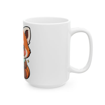 Red Panda Reading Mug, Cute Kawaii Ceramic Coffee Mug