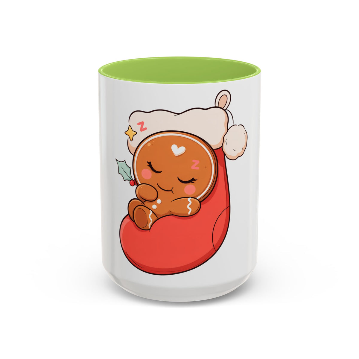 Christmas Gingerbread Mug: Sleepy Stocking Accent Coffee Mug