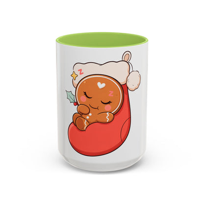Christmas Gingerbread Mug: Sleepy Stocking Accent Coffee Mug