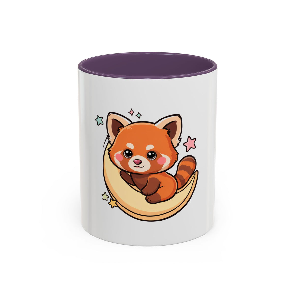 Red Panda Accent Coffee Mug, Kawaii Crescent Moon
