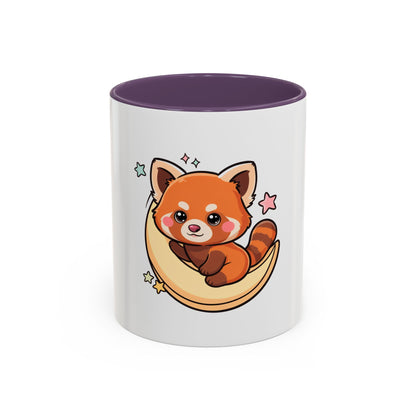 Red Panda Accent Coffee Mug, Kawaii Crescent Moon