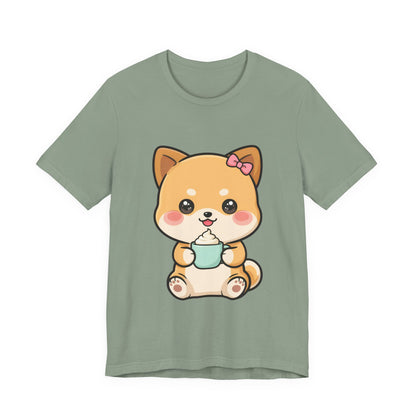 Kawaii Shiba Inu Coffee T-Shirt, Cute Latte Lover Tee