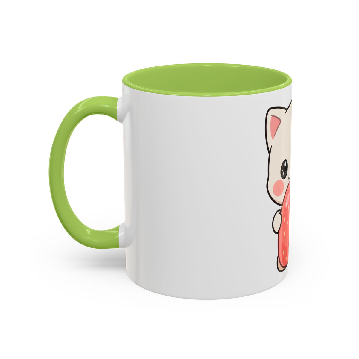 Kawaii Cat Strawberry Accent Coffee Mug