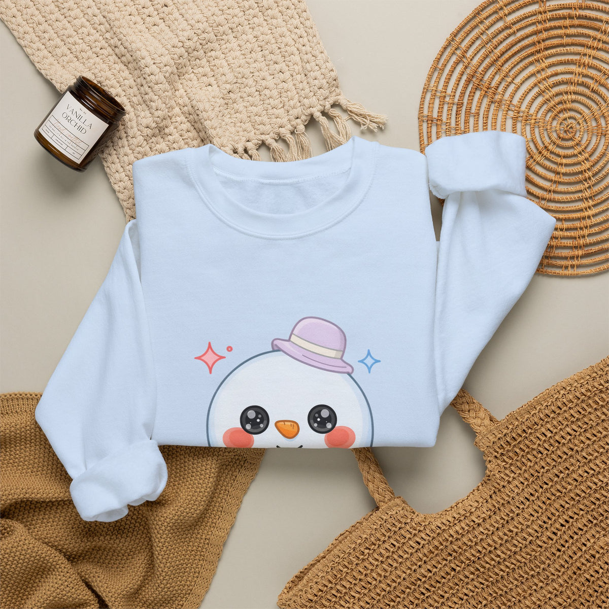 Kawaii Snowman Christmas Sweatshirt, Cute Holiday Gift