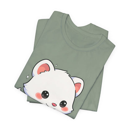 Kawaii Arctic Fox Sledding T-Shirt, Cute Unisex Tee