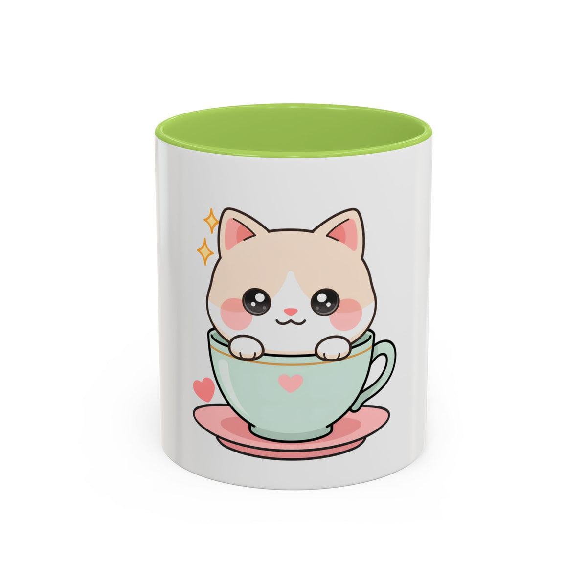 Kawaii Cat Coffee Mug, Cute Cat in Teacup Accent Mug