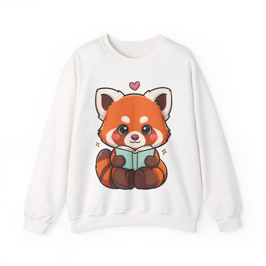 Red Panda Reader Sweatshirt, Cute Kawaii Book Lover Crewneck