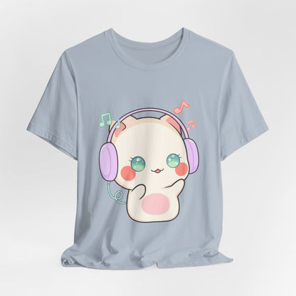 Kawaii Cat Music Lover T-Shirt, Cute Headphone Kitty Tee