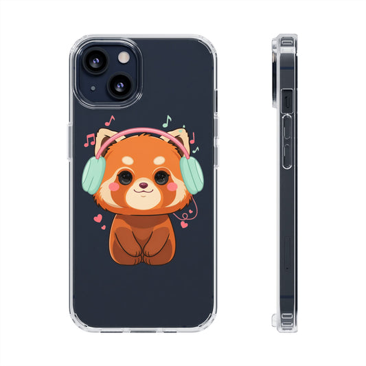 Red Panda Phone Case, Kawaii Music Lover Clear Case