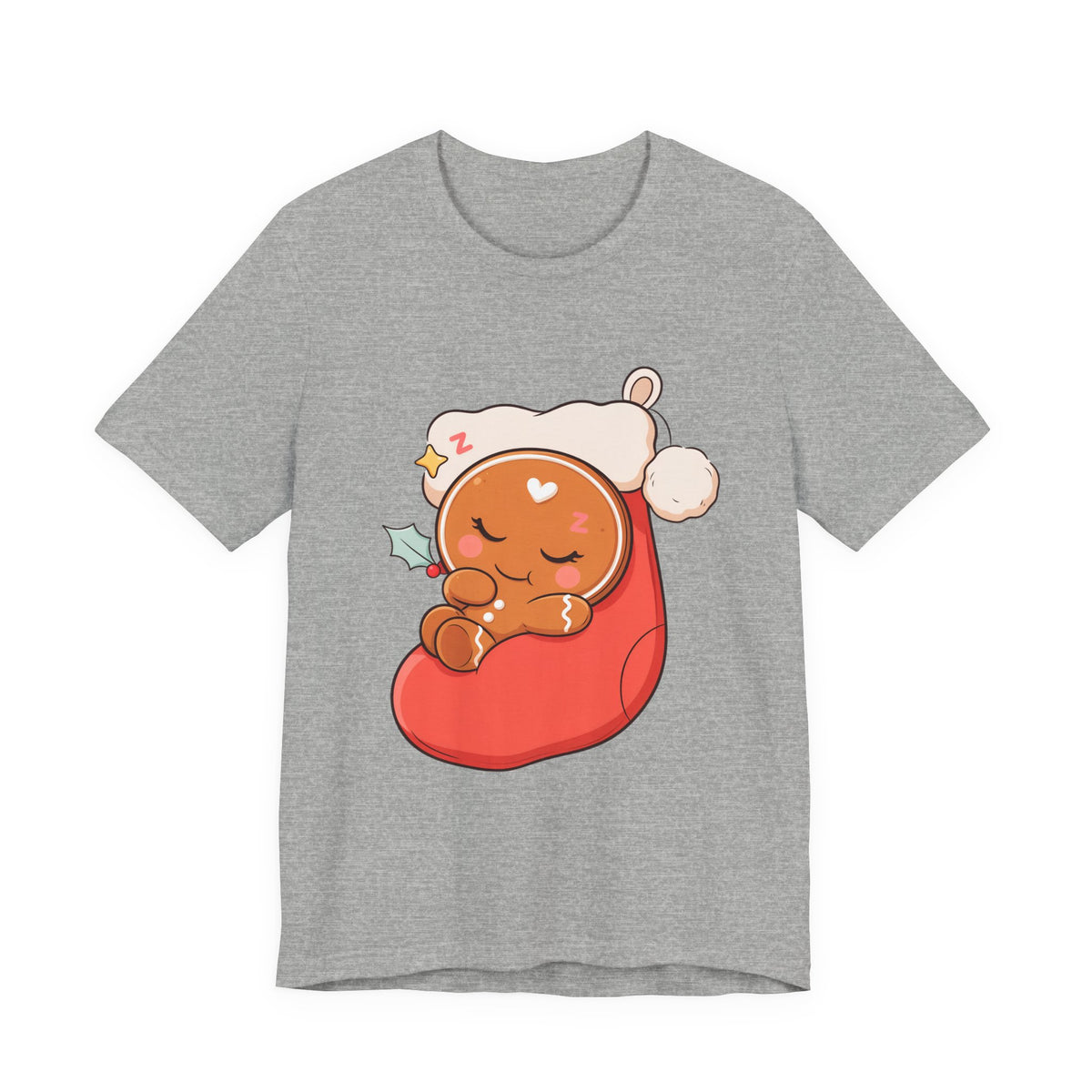 Sleeping Gingerbread Man Christmas T-Shirt, Kawaii Holiday Tee