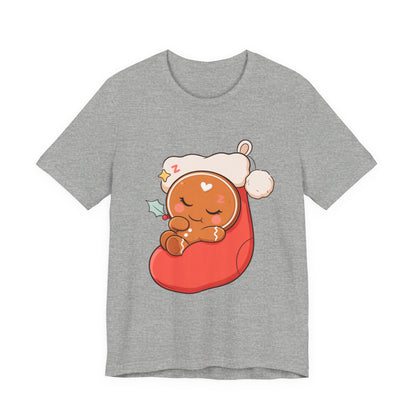 Sleeping Gingerbread Man Christmas T-Shirt, Kawaii Holiday Tee