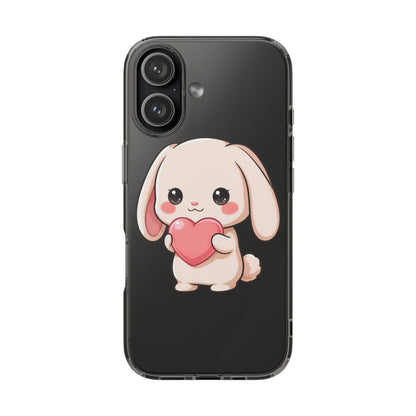 Kawaii Bunny Clear Phone Case with Heart