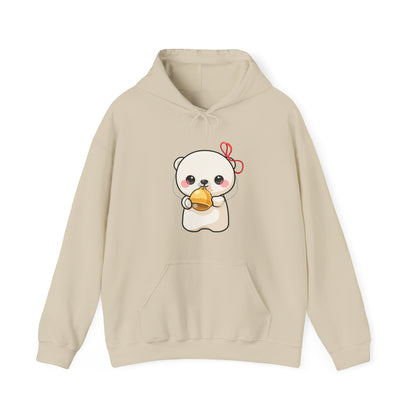 Kawaii Polar Bear Hoodie, Cute Jingle Bell Sweatshirt