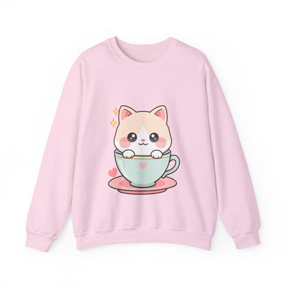 Kawaii Cat Sweatshirt, Cute Cat in Teacup Crewneck