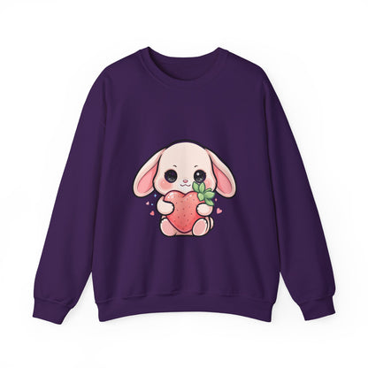 Kawaii Bunny Sweatshirt Hugging a Strawberry