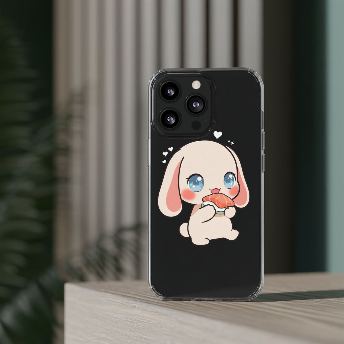 Kawaii Bunny Sushi Phone Case, Clear Impact-Resistant
