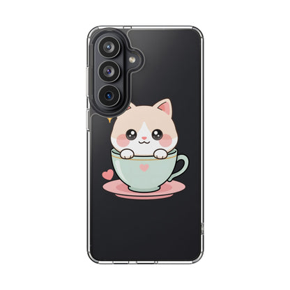 Kawaii Cat Phone Case, Cute Teacup Kitty Gift