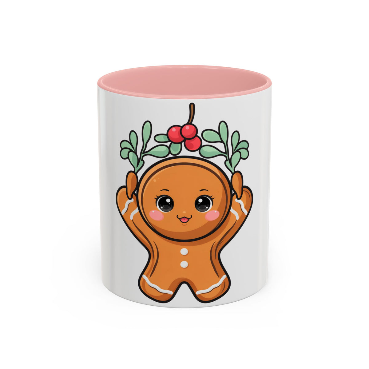 Kawaii Gingerbread Mug with Mistletoe | Christmas Accent Mug