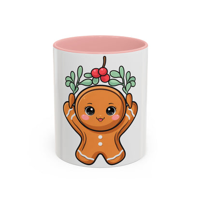 Kawaii Gingerbread Mug with Mistletoe | Christmas Accent Mug
