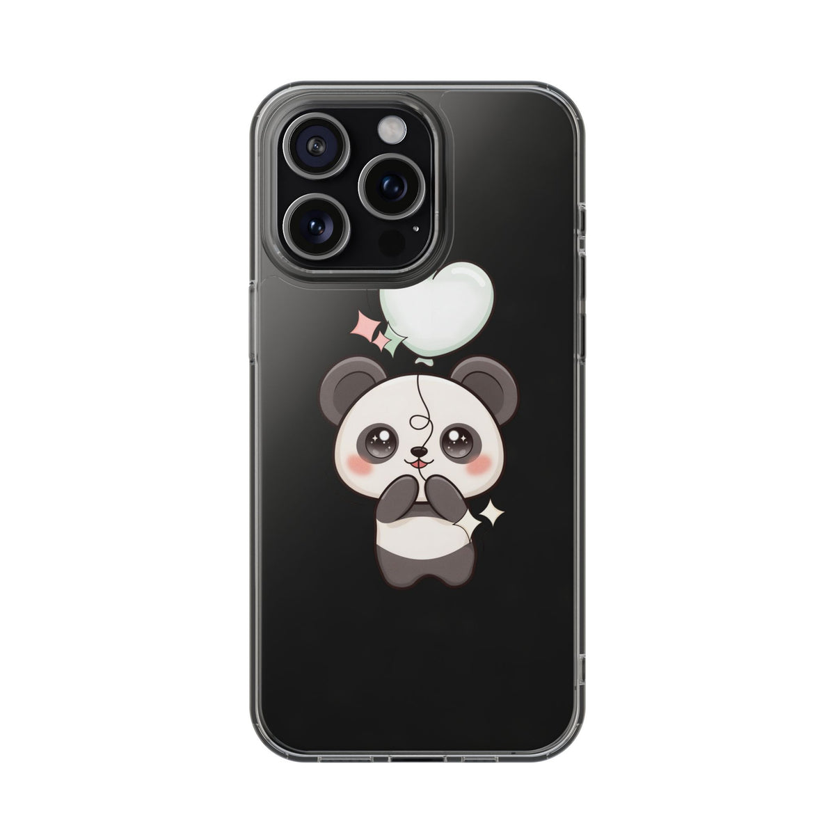 Kawaii Panda Clear Phone Case with Balloon
