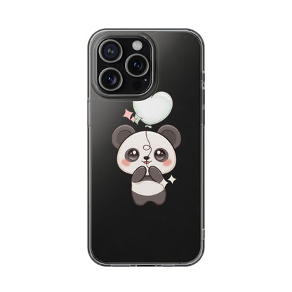 Kawaii Panda Clear Phone Case with Balloon