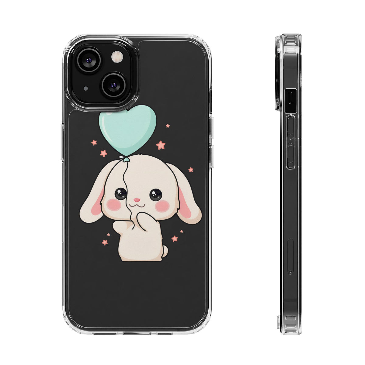 Kawaii Bunny Phone Case with Balloon, Clear Impact-Resistant