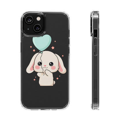 Kawaii Bunny Phone Case with Balloon, Clear Impact-Resistant