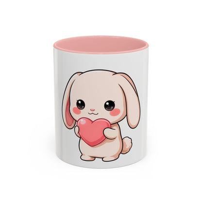 Kawaii Bunny Accent Coffee Mug with Heart, 11oz or 15oz