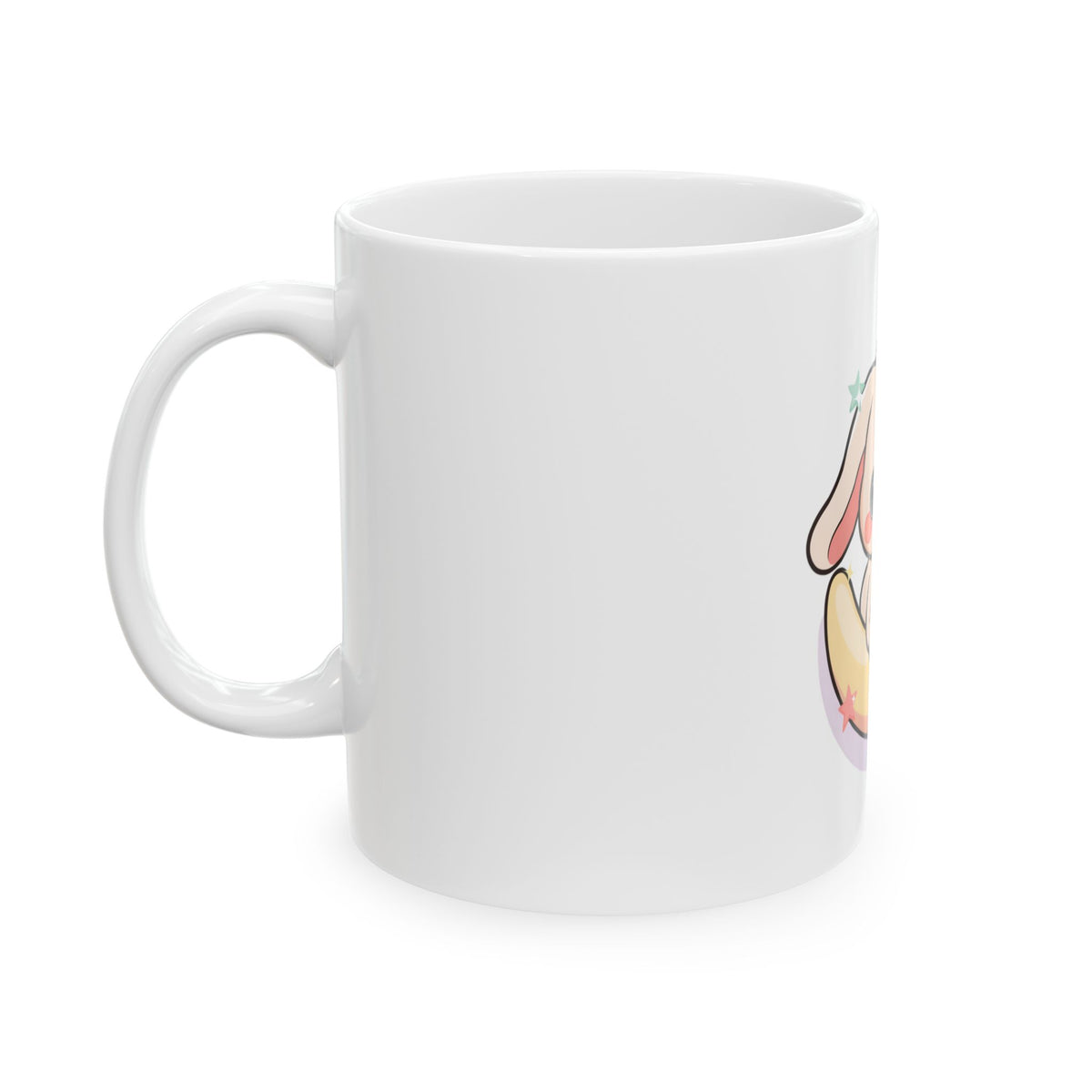 Kawaii Bunny Mug, Crescent Moon Chibi Ceramic Cup