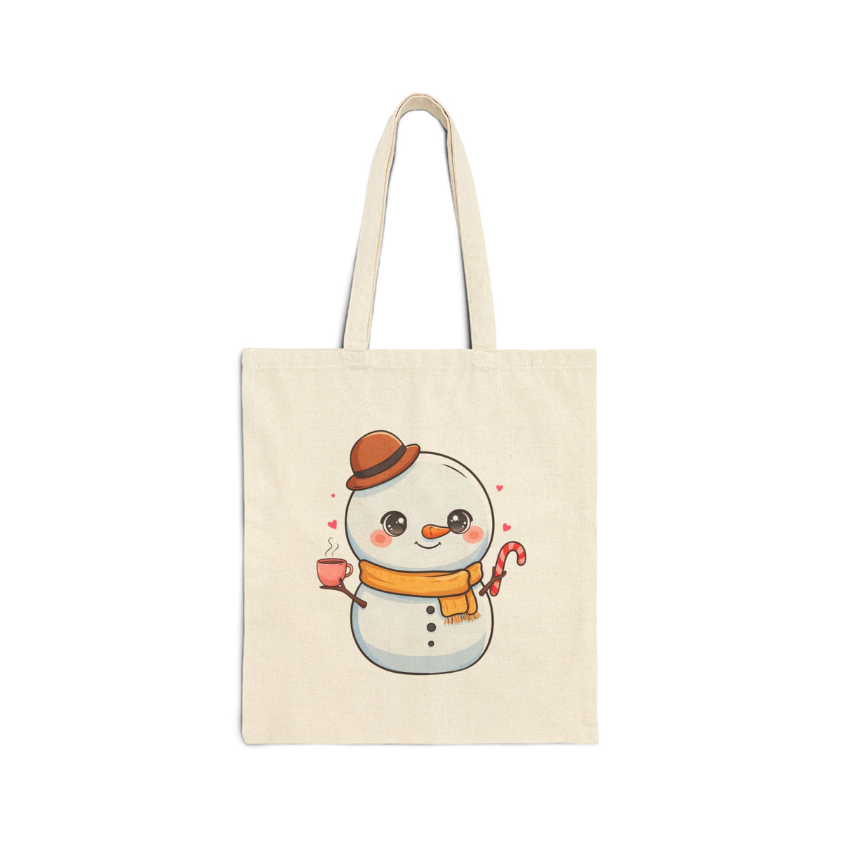 Kawaii Snowman Cotton Canvas Tote Bag for Winter Fans