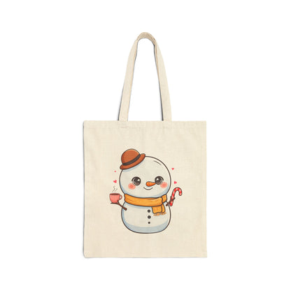 Kawaii Snowman Cotton Canvas Tote Bag for Winter Fans