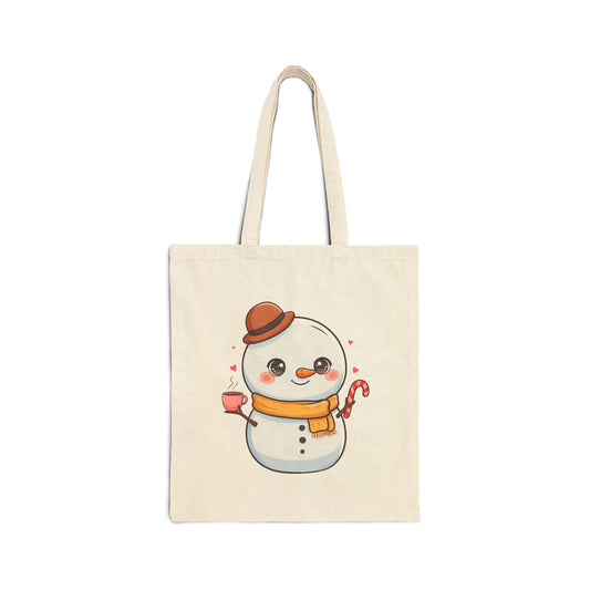 Kawaii Snowman Cotton Canvas Tote Bag for Winter Fans