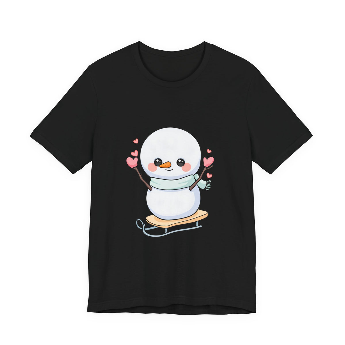 Kawaii Snowman T-Shirt, Cute Winter Sledding Tee